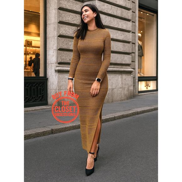 MANGO Long Knit Openwork Maxi Dress 🤎✨ NWT - Picture 3 of 16